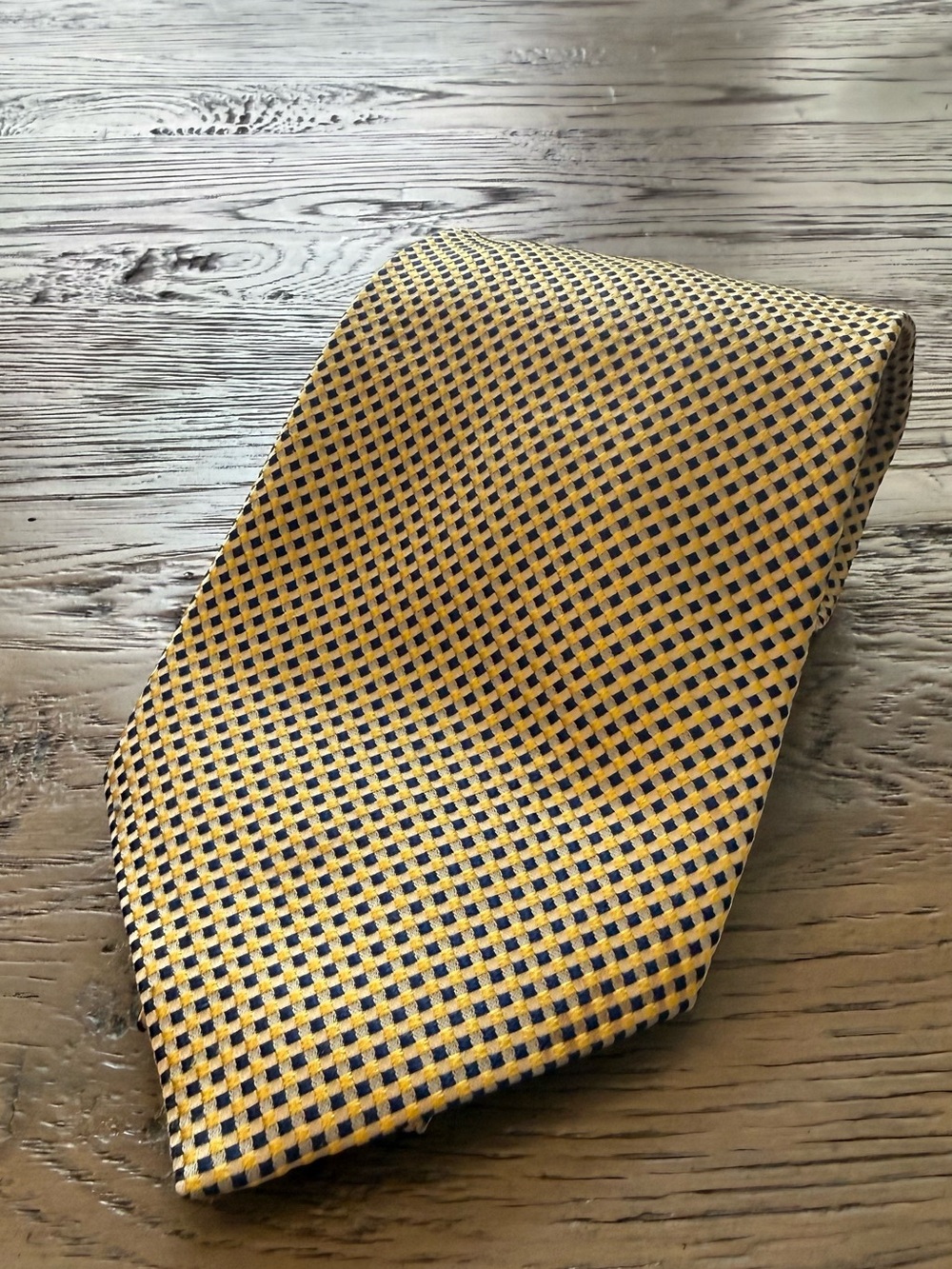 Ermenegildo Zegna Yellow and Navy Checked Silk Tie